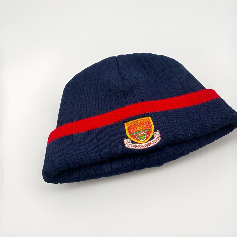 Original 90s Vintage Arsenal Embroidered Navy Blue Woolen Beanie Hat Official
